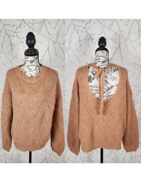 Oliver Bonas Pale Orange 22% Alpaca Eyelet Knit Scoop Back Sweater